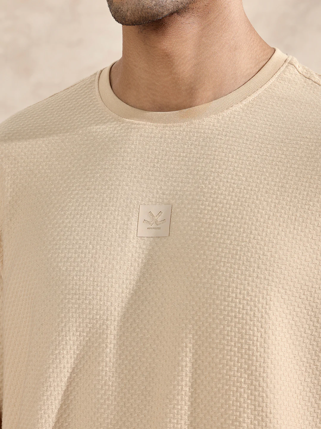 3/4th Sleeve Textured T-Shirt | Beige - Image 5