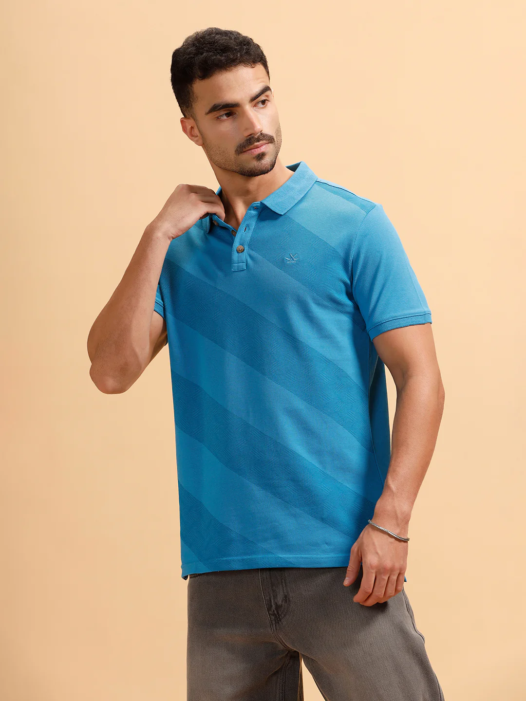 Angular Stripes Slim Fit Polo T-Shirt | Blue