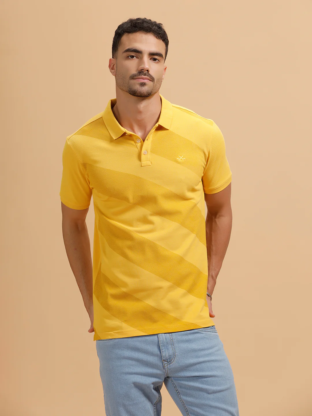 Angular Stripes Slim Fit Polo T-Shirt | Yellow