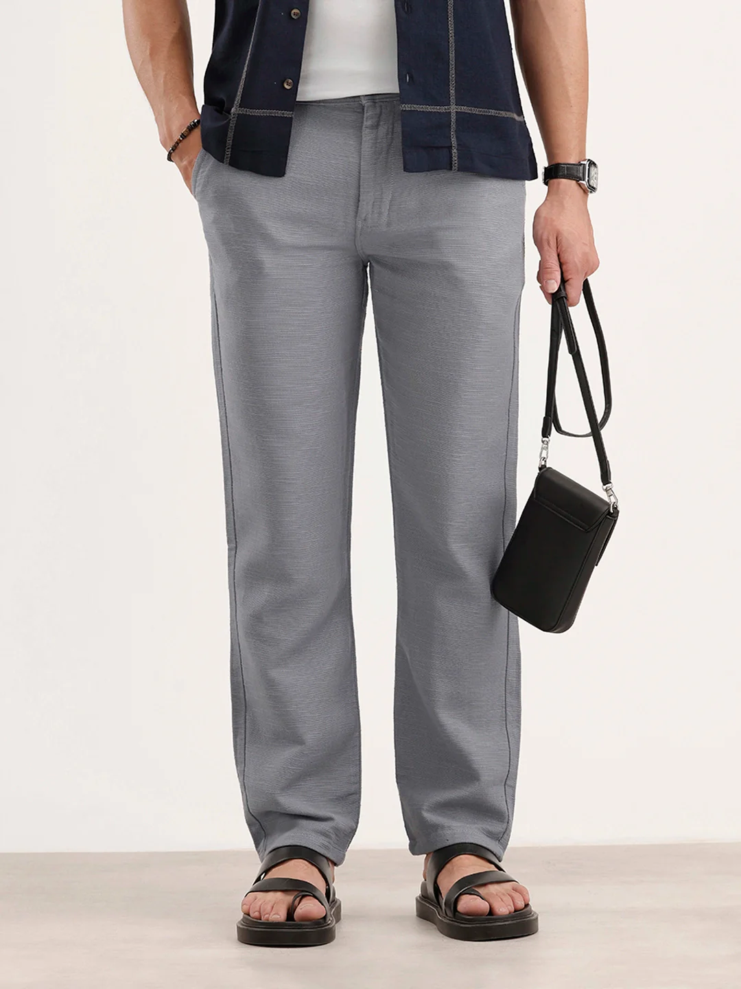 Anti Fit Linen Blend Trouser | Blue