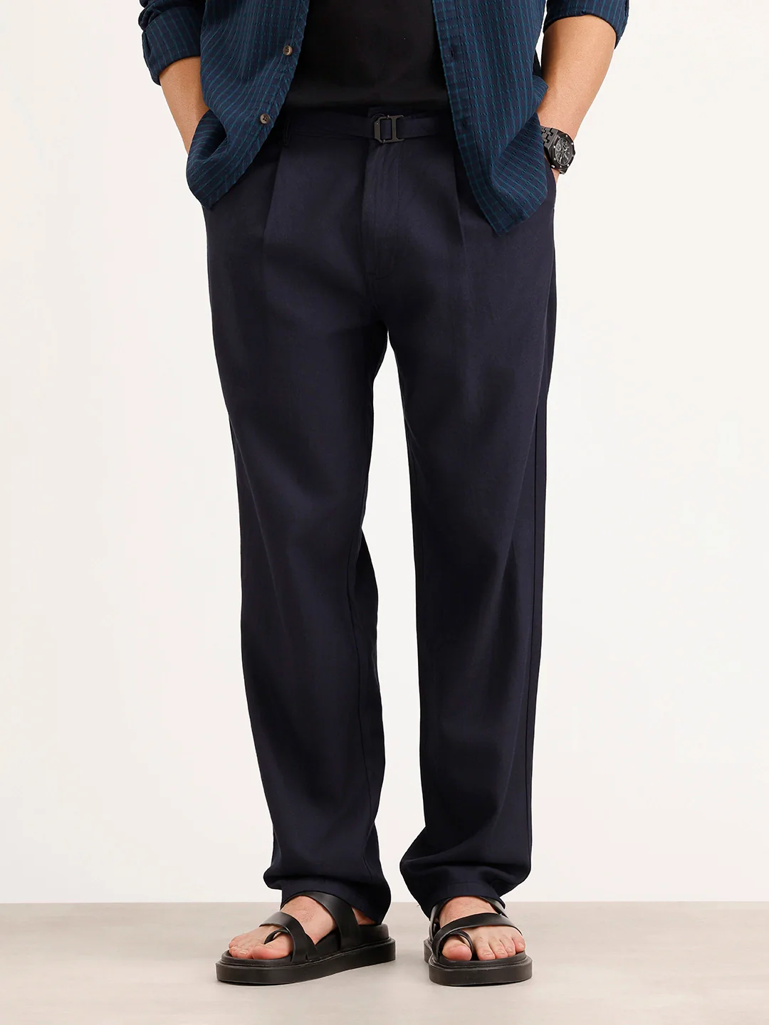 Anti Fit Pleated Trouser | Navy Blue