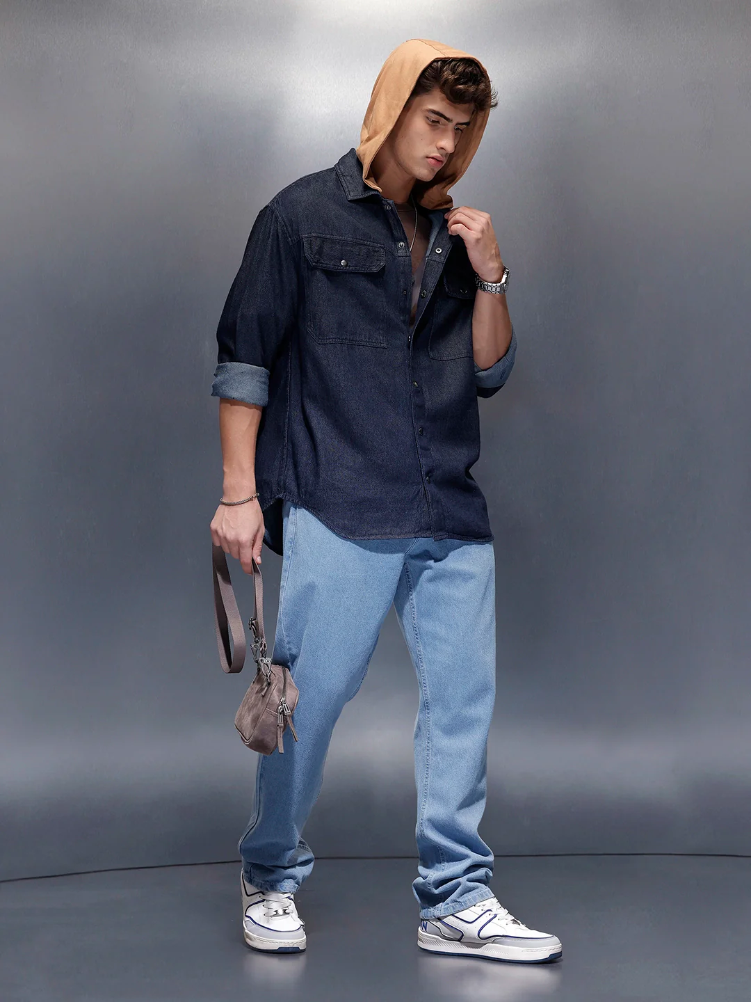 Back Printed Hooded Shirt | Blue - Image 2