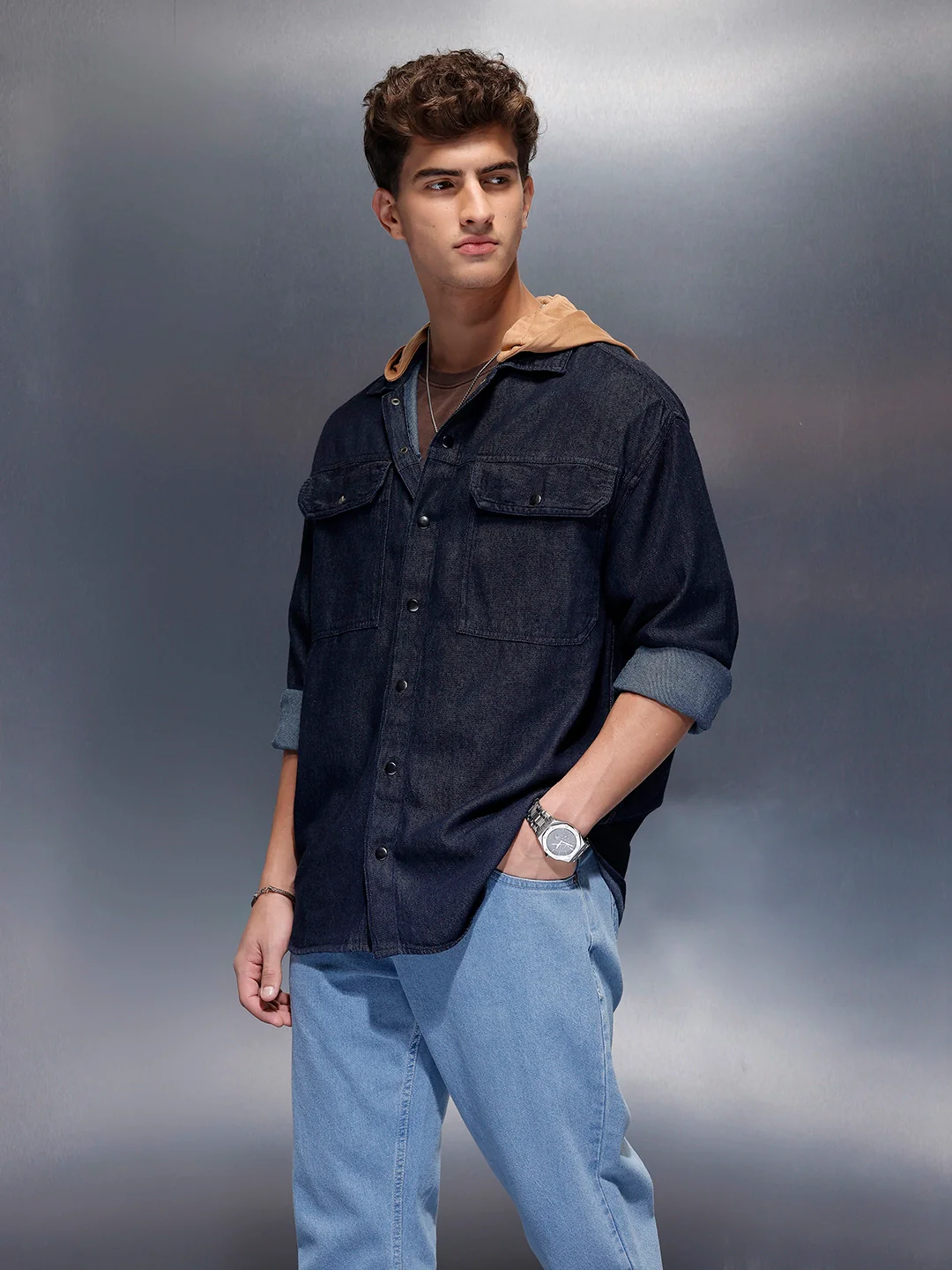 Back Printed Hooded Shirt | Blue - Image 4