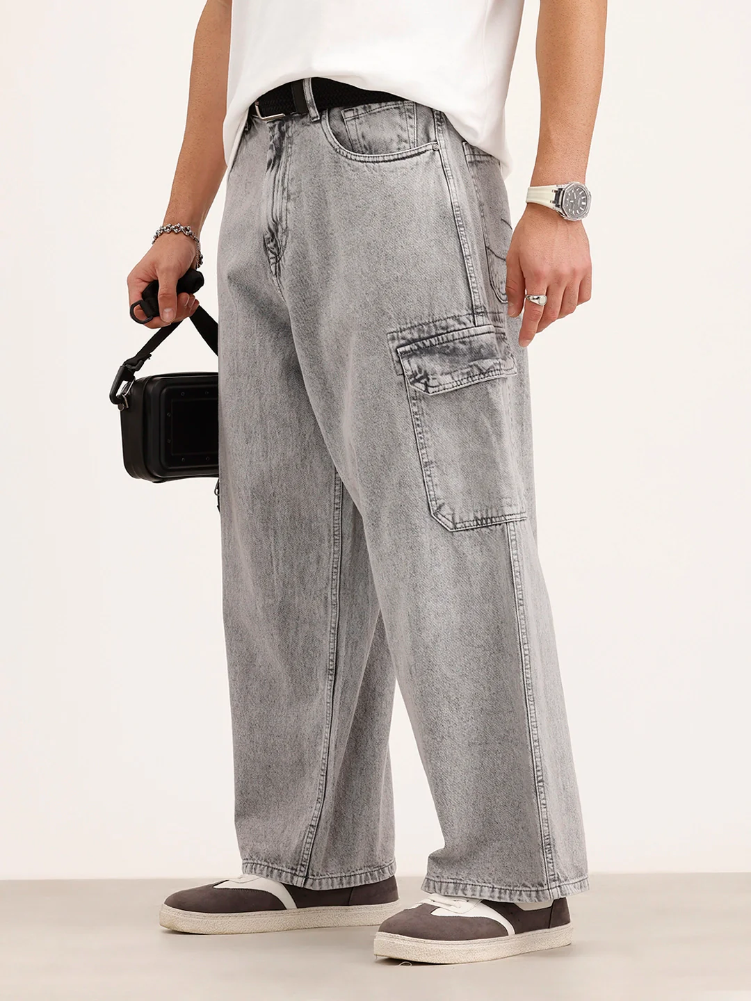 Baggy Cargo Fit Denim Jeans | Grey
