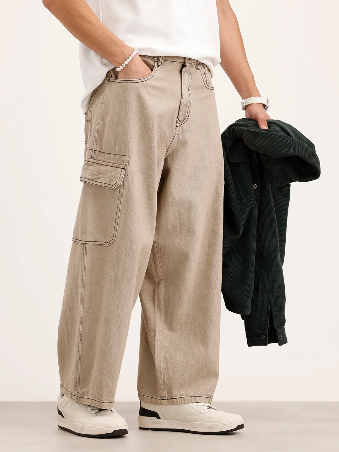 Baggy Cargo Fit Denim Jeans | Khaki
