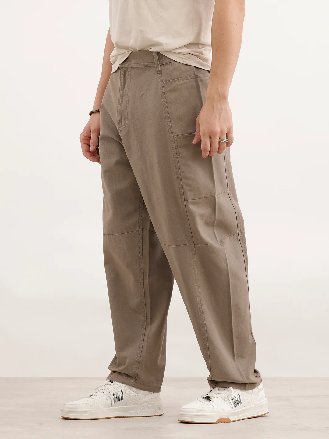 Barrel Fit Cut & Sew Trousers | Khaki - Image 4