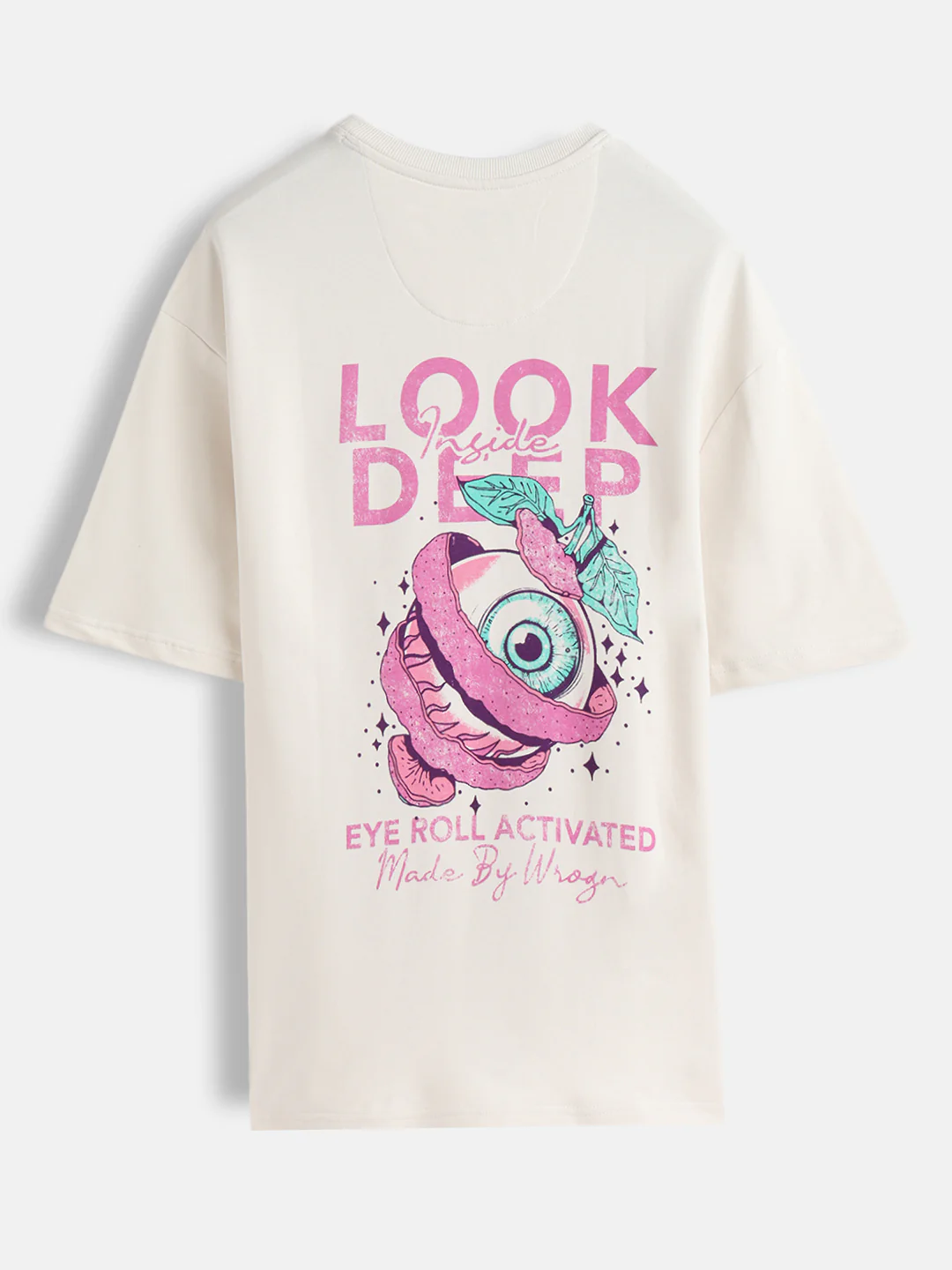 Bizarre Elements Inspired Look Deep Inside Eyeball Back Print Crew Neck T-Shirt | Off White