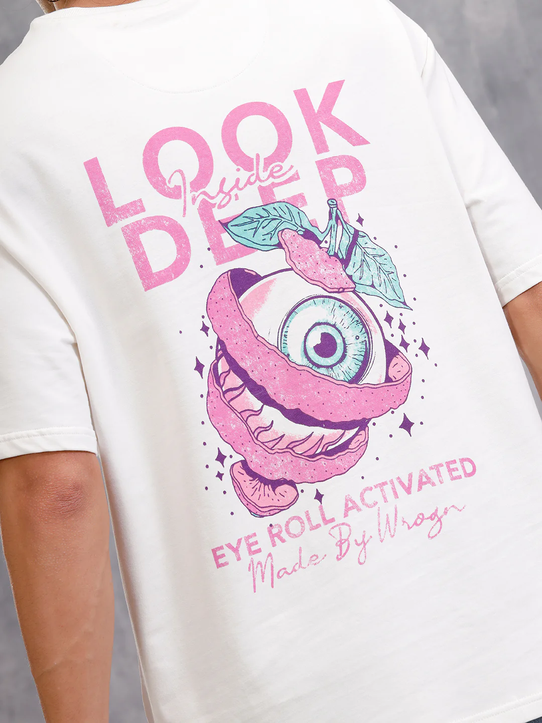 Bizarre Elements Inspired Look Deep Inside Eyeball Back Print Crew Neck T-Shirt | Off White - Image 6