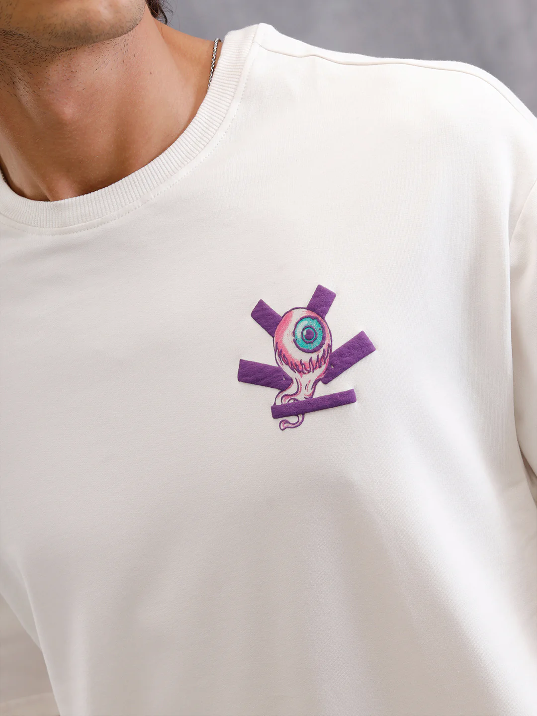 Bizarre Elements Inspired Look Deep Inside Eyeball Back Print Crew Neck T-Shirt | Off White - Image 7
