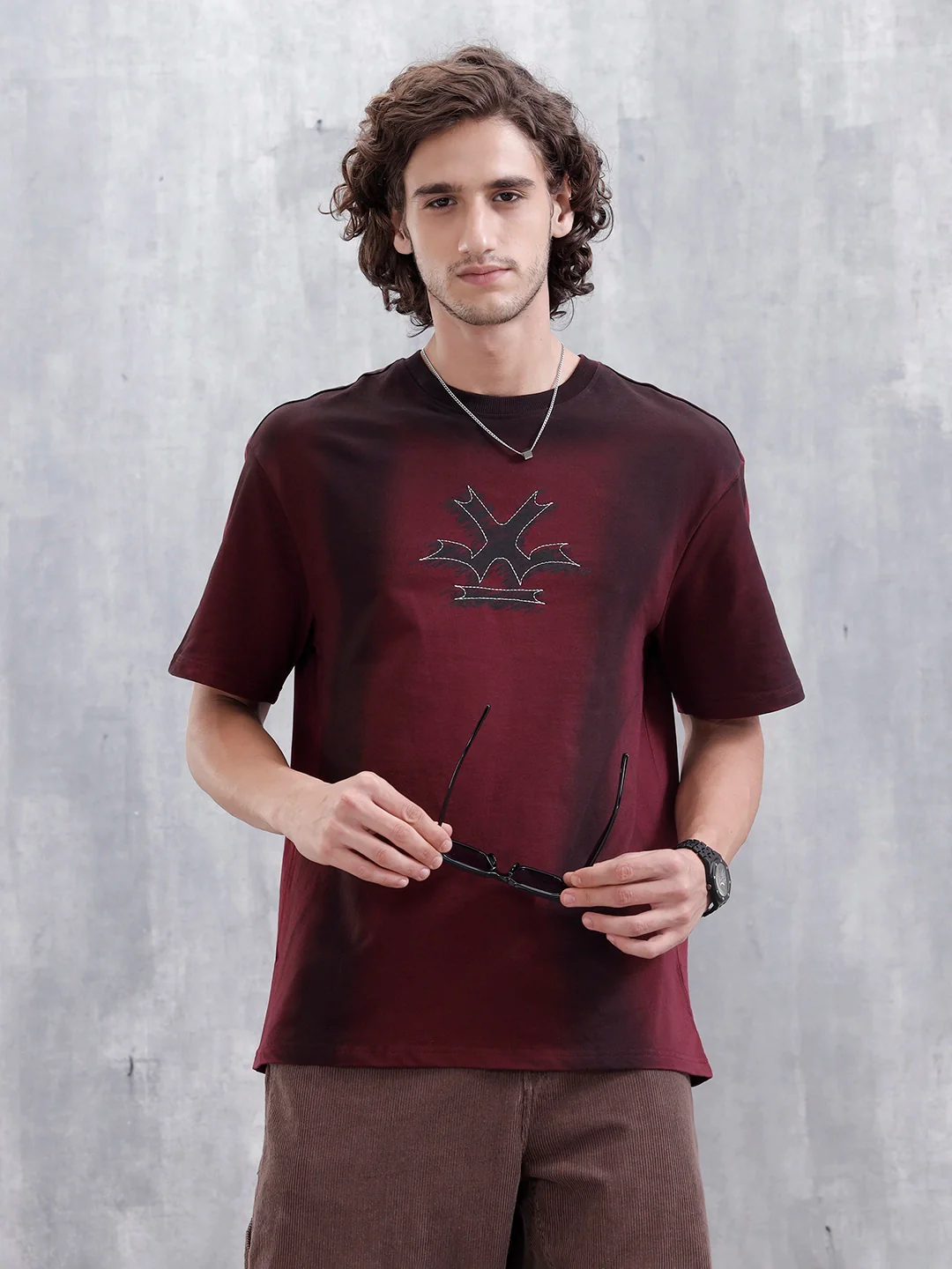 Bizarre Elements Logo Spray Oversized Cotton T-Shirt | Maroon