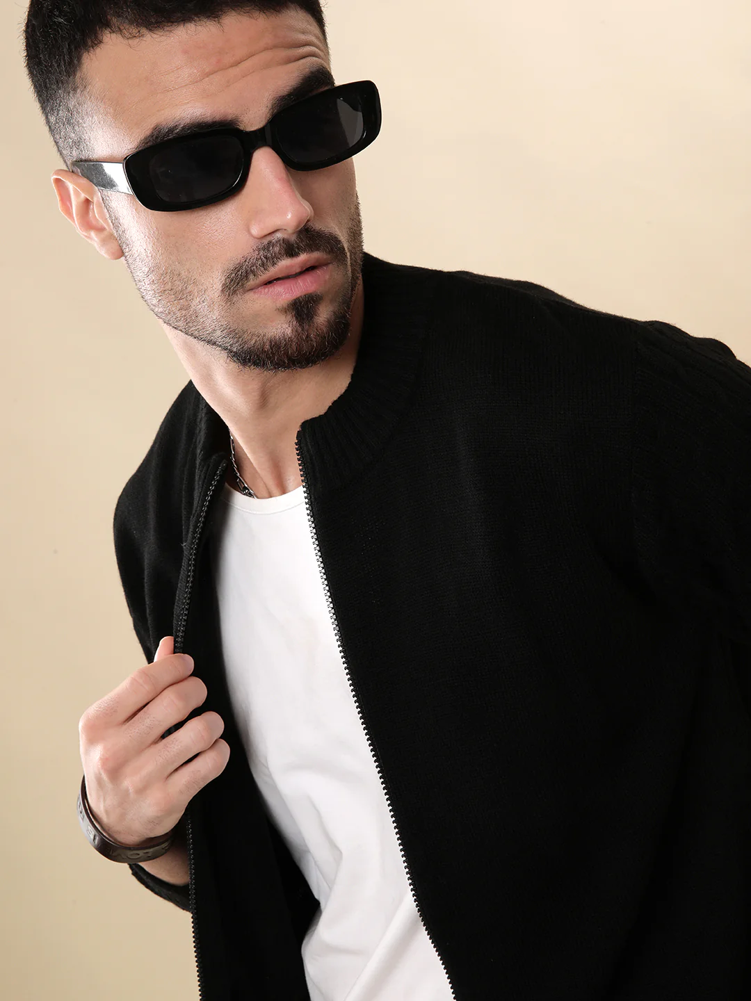 Black Zipper Solid Sweater