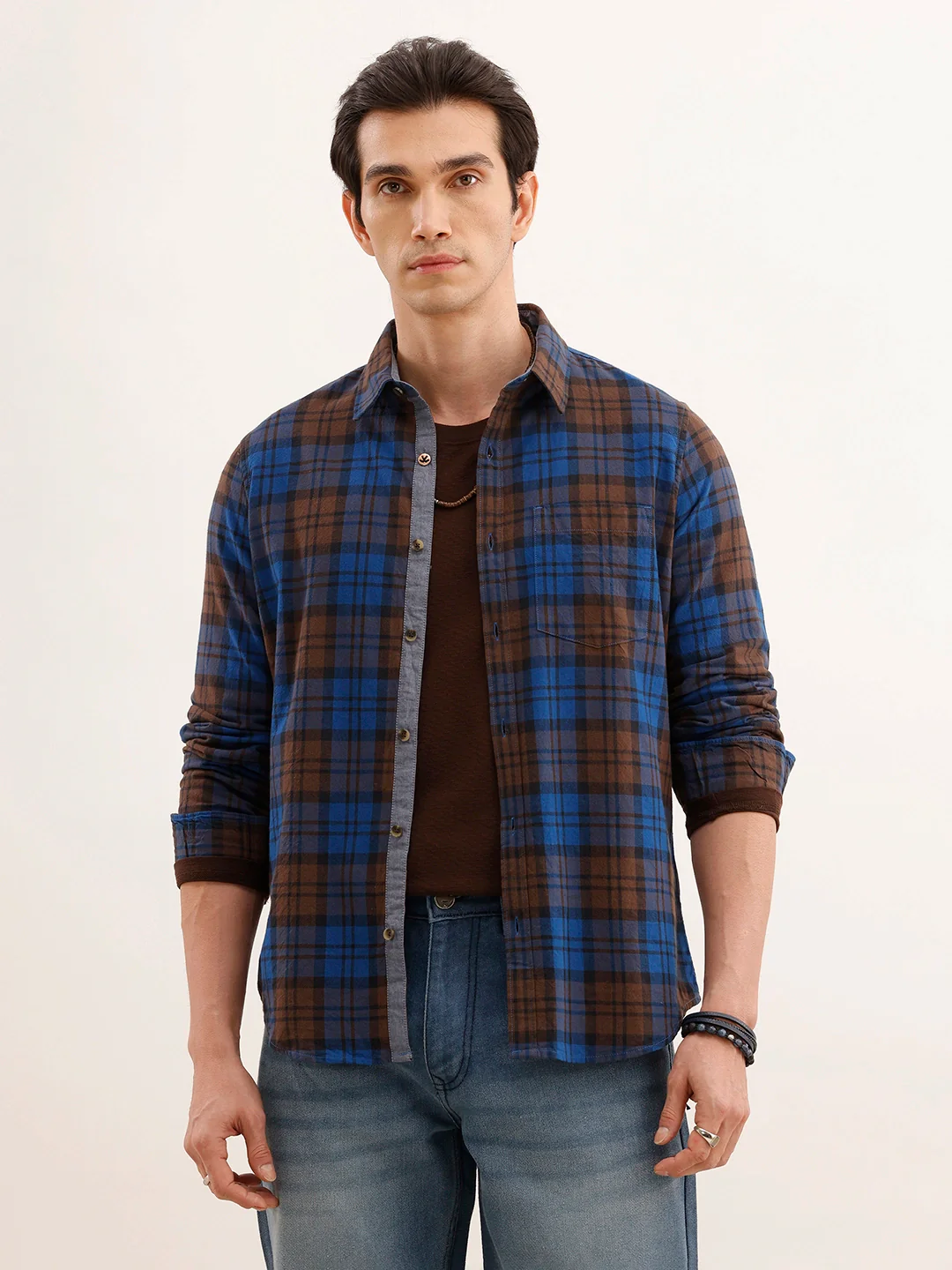 Regular Fit Checkered Shirt | Brown