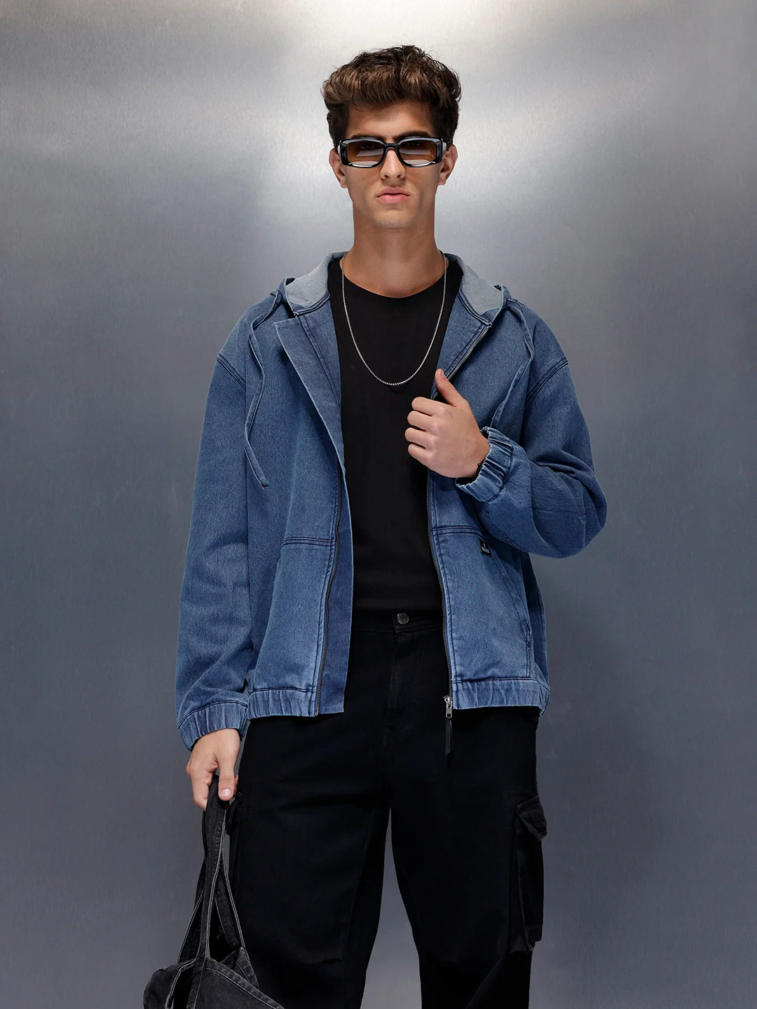 Blue Washed Utility Hooded Zip Jacket | Blue