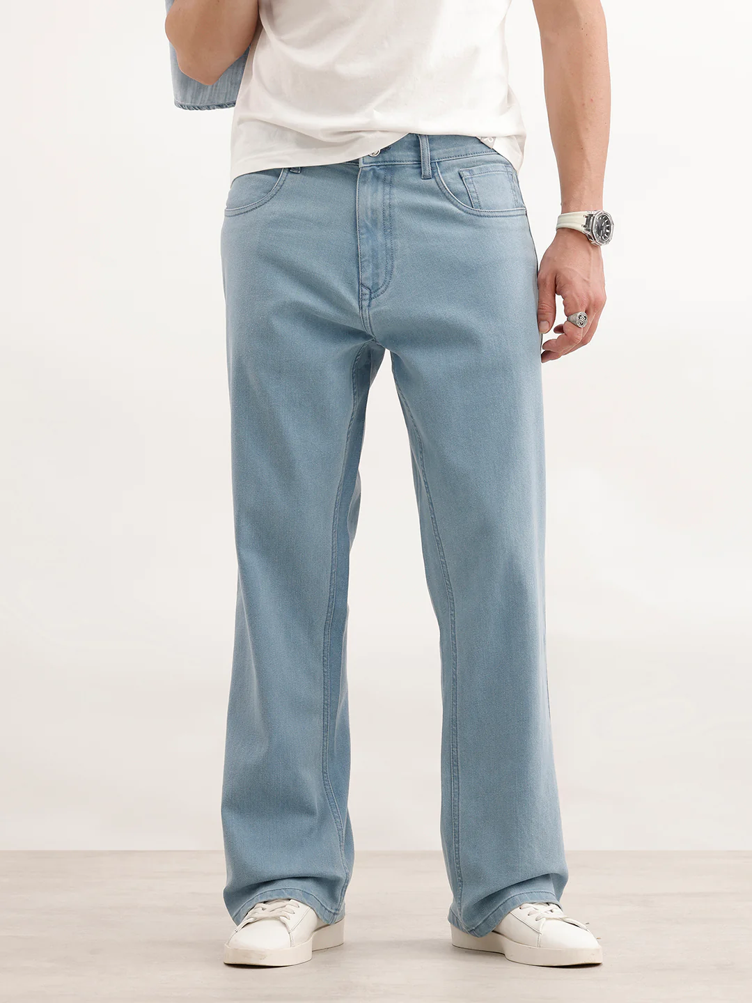 Bootcut Fit Solid Denim Jeans  | Light Blue
