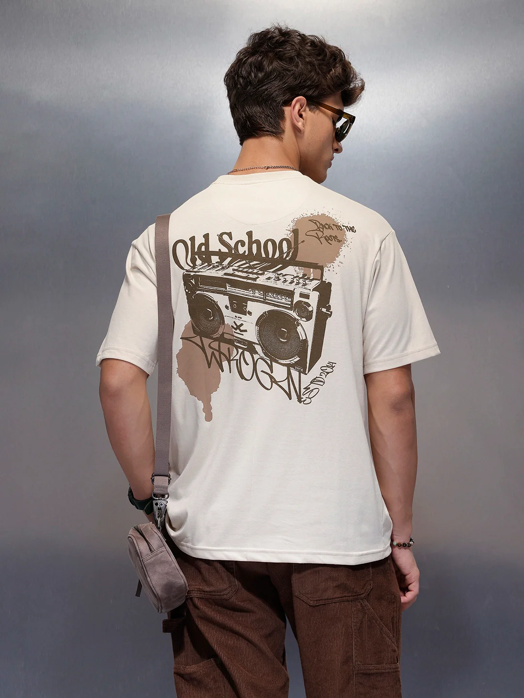 Casual Back Printed Oversized T-Shirt | Beige