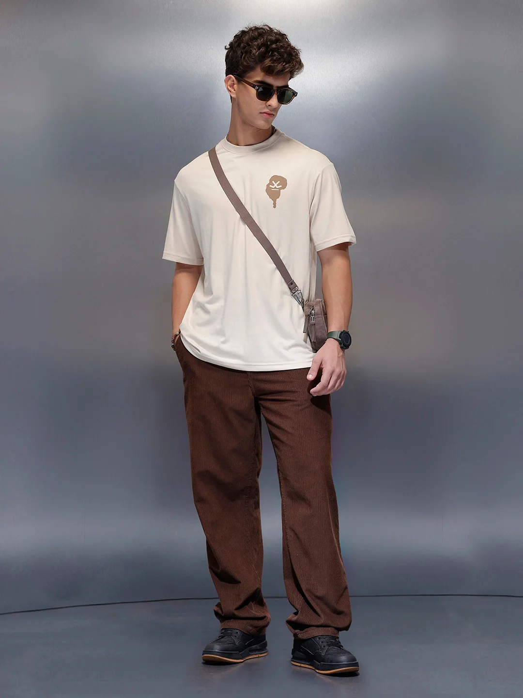 Casual Back Printed Oversized T-Shirt | Beige - Image 2