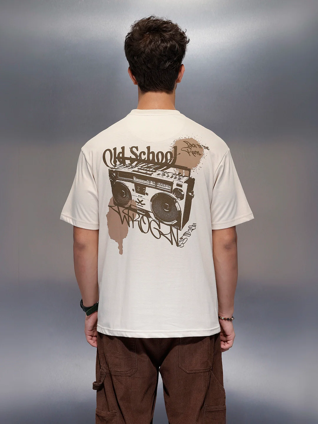 Casual Back Printed Oversized T-Shirt | Beige - Image 3