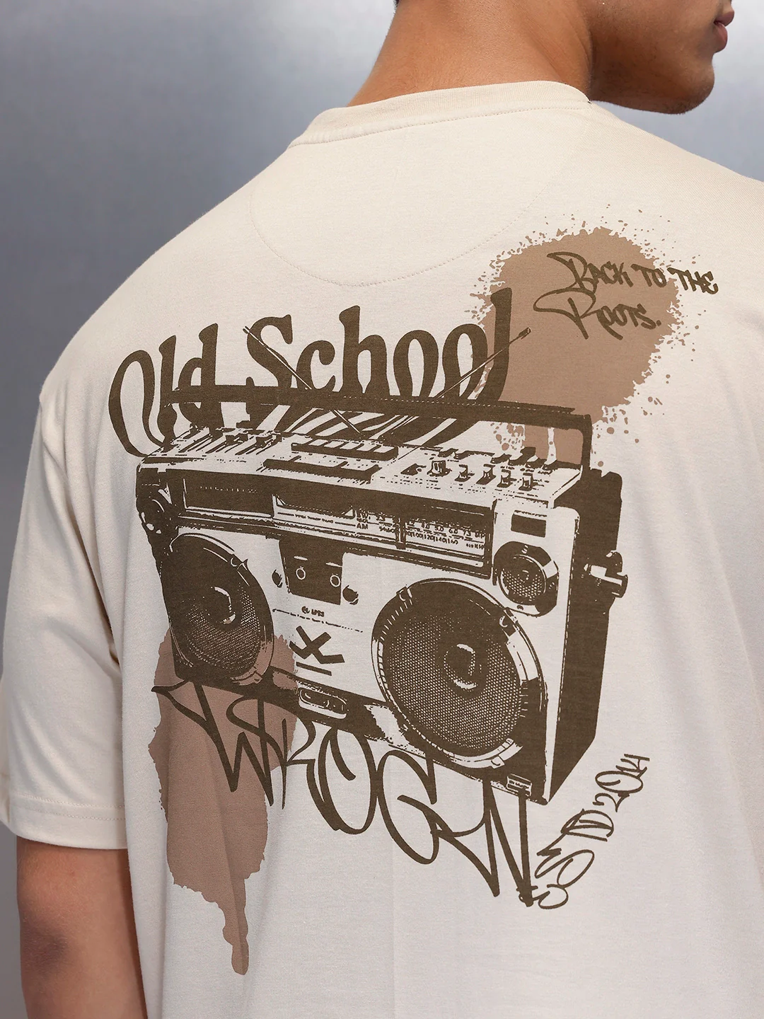 Casual Back Printed Oversized T-Shirt | Beige - Image 5
