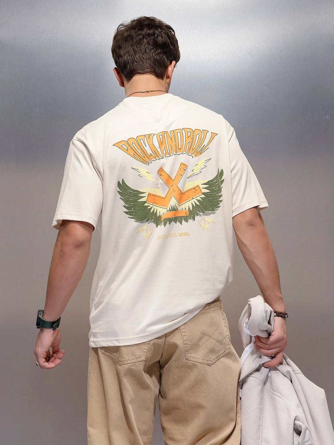 Casual Back Printed Oversized T-Shirt | Beige