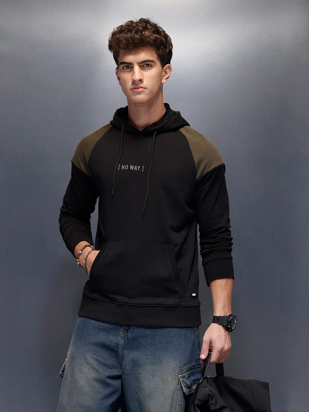 Casual Cut & Sew Hoodie | Black