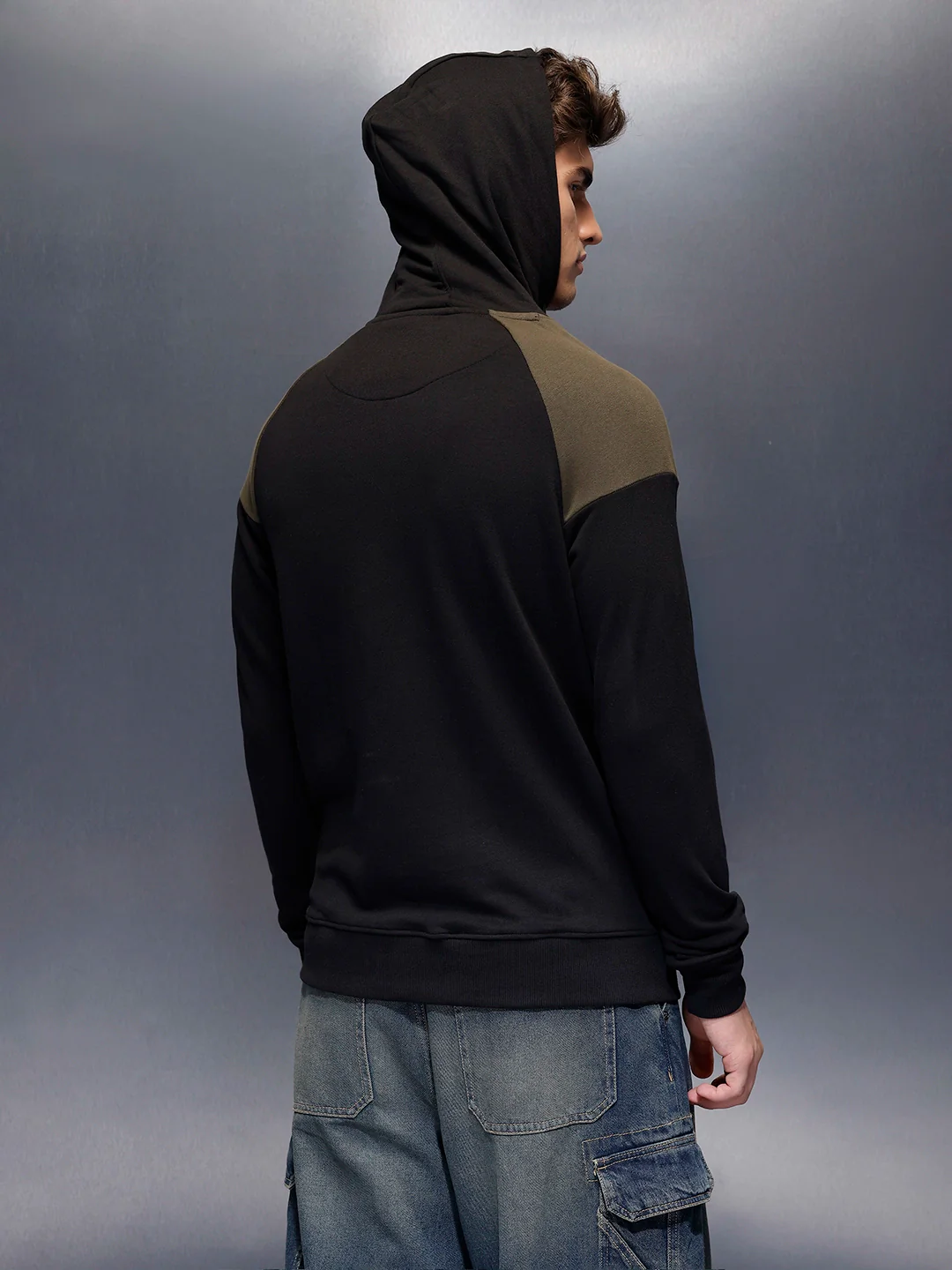Casual Cut & Sew Hoodie | Black - Image 3