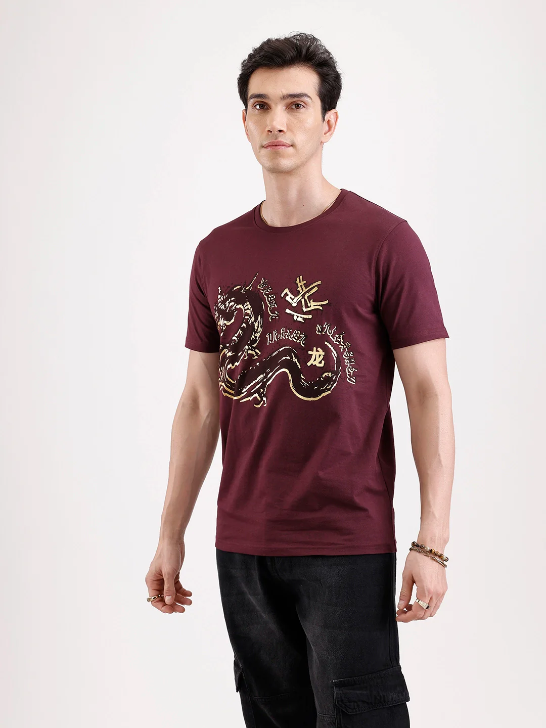 Casual Foil Printed T-Shirt | Maroon - Image 4