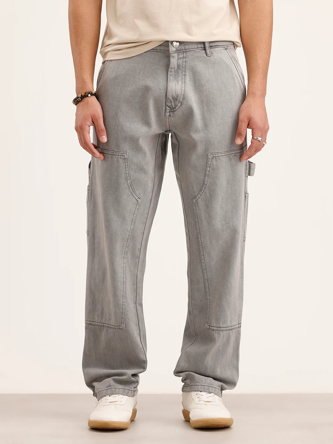 Casual Grey Carpenter Fit Trousers | Mid Grey