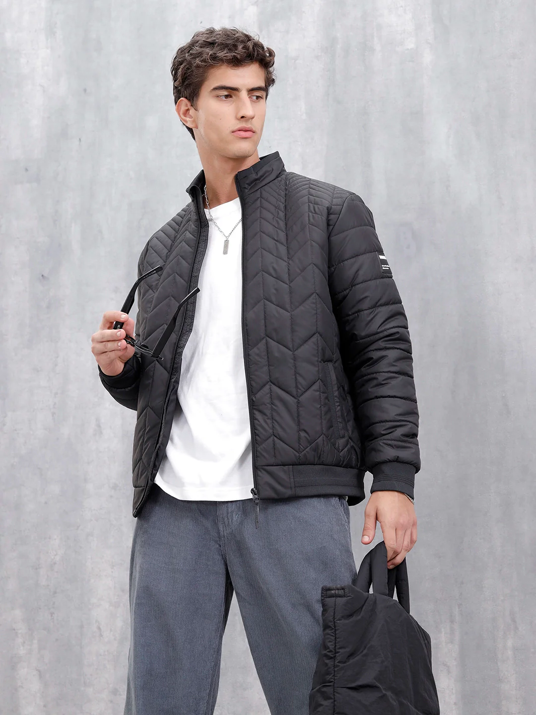 Casual Regular Fit Stand Collar Puffer Jacket | Black