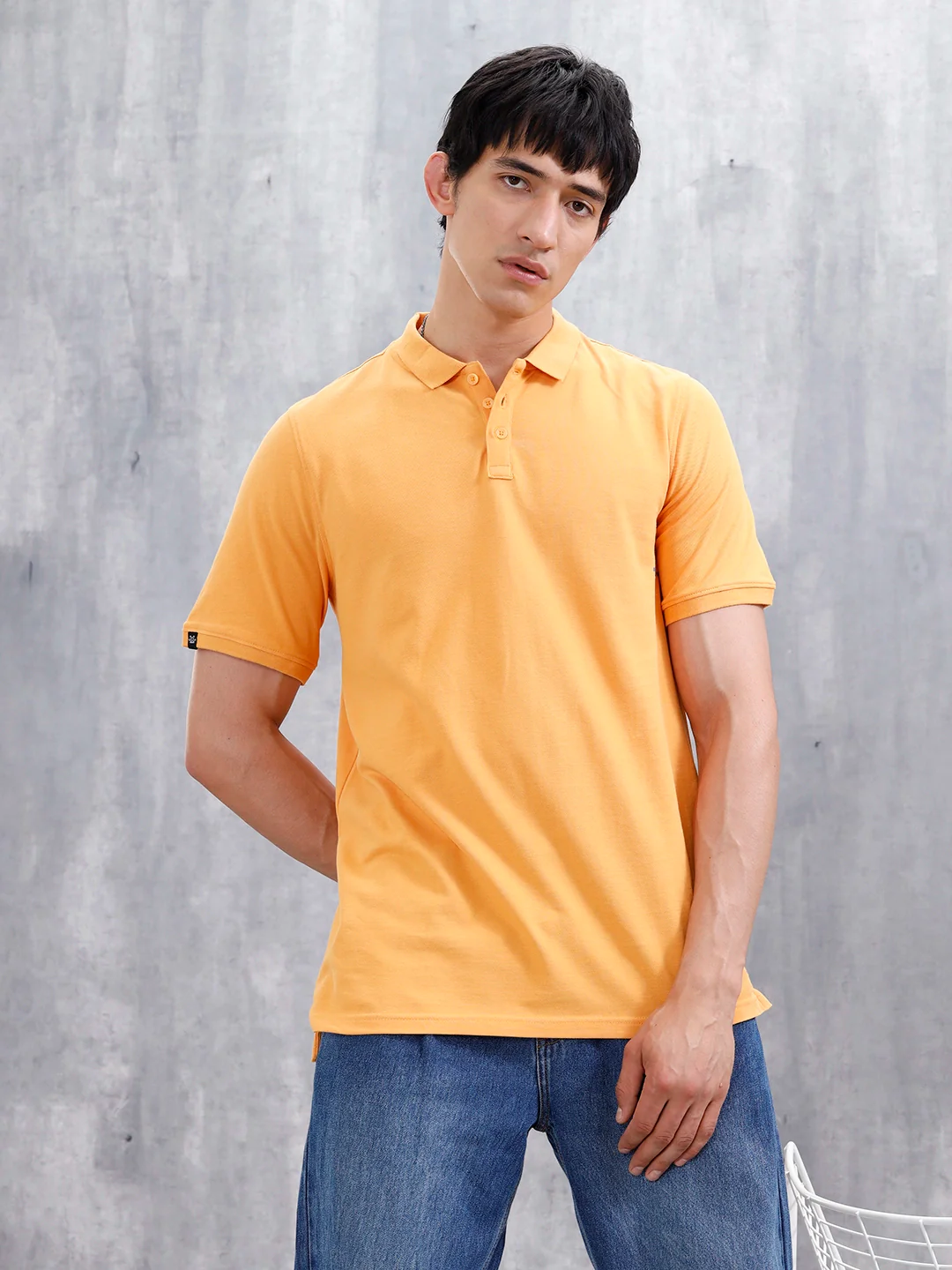 Casual Slim Fit Solid Polo T-Shirt | Orange