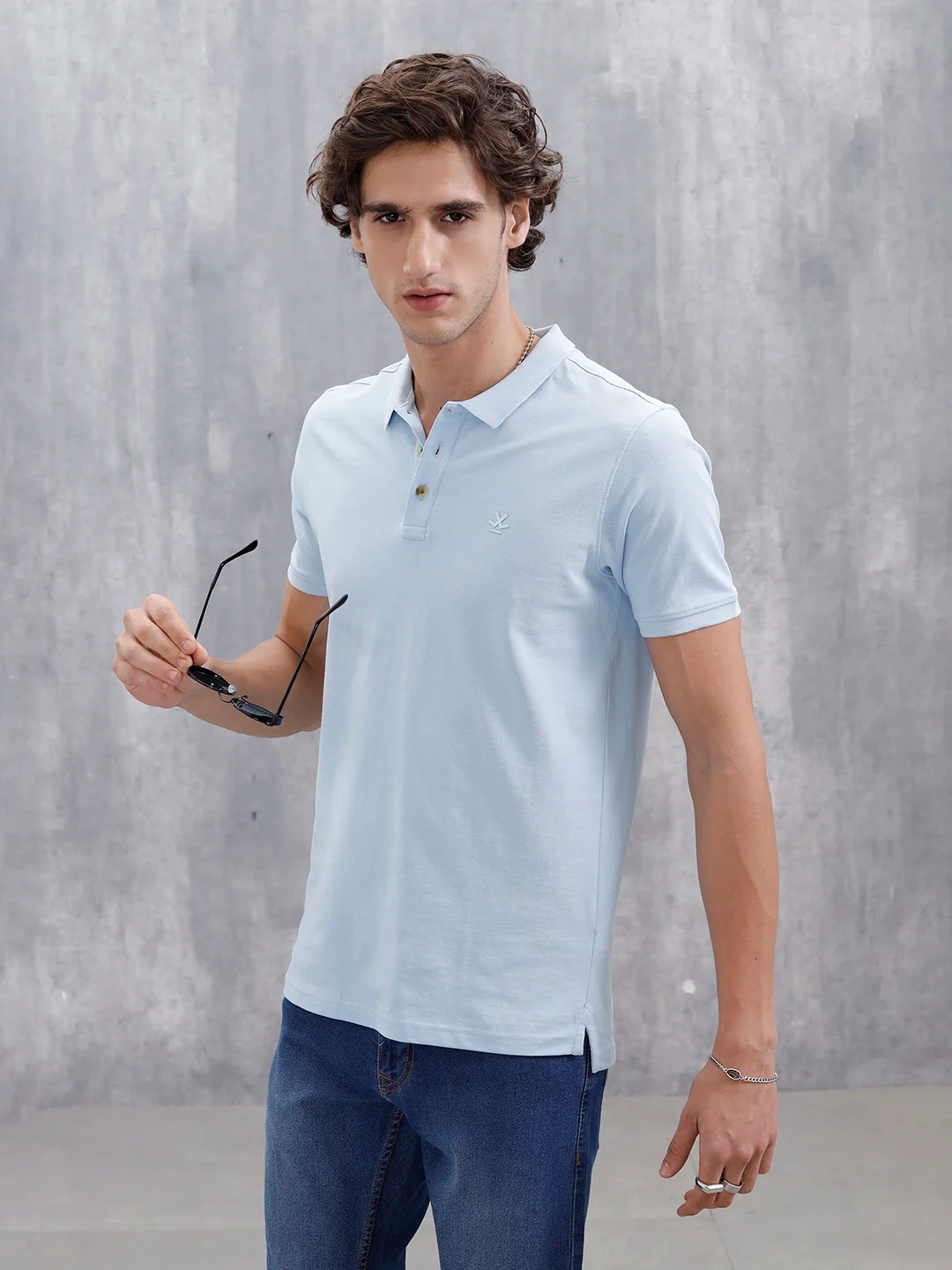Casual Slim Fit Solid Polo T-Shirt | Light Blue