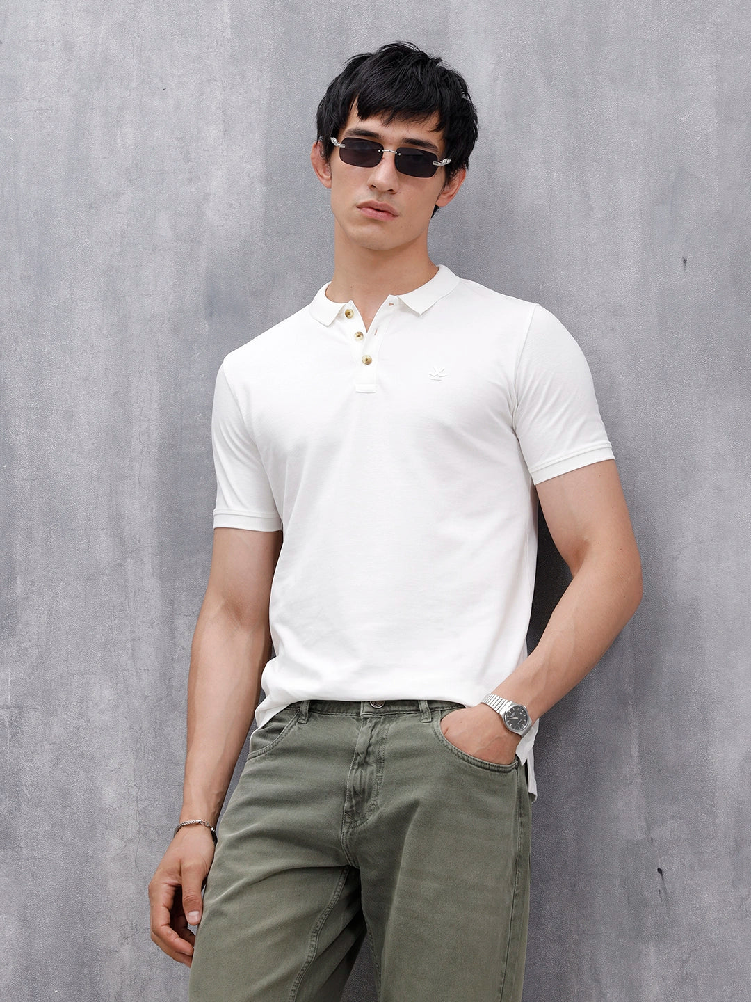 Casual Slim Fit Solid Polo T-Shirt | White