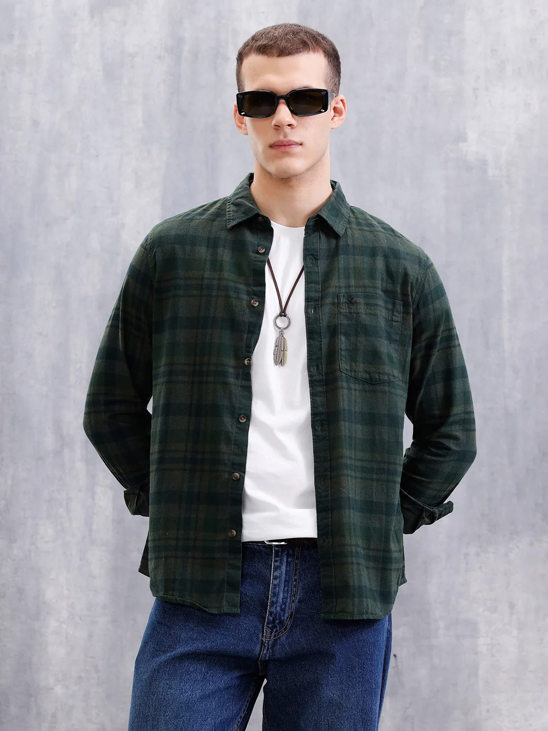 Checkered Full Sleeve Regular Fit Shirt | Green