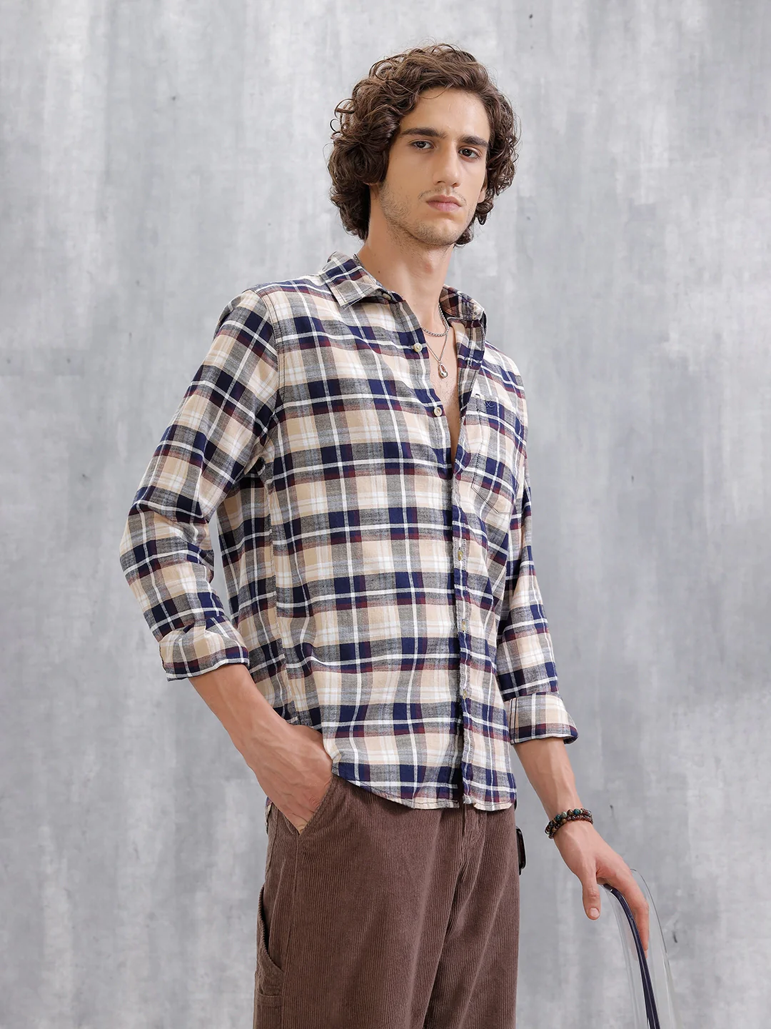 Checkered Full Sleeve Shirt | Navy Blue - Image 4