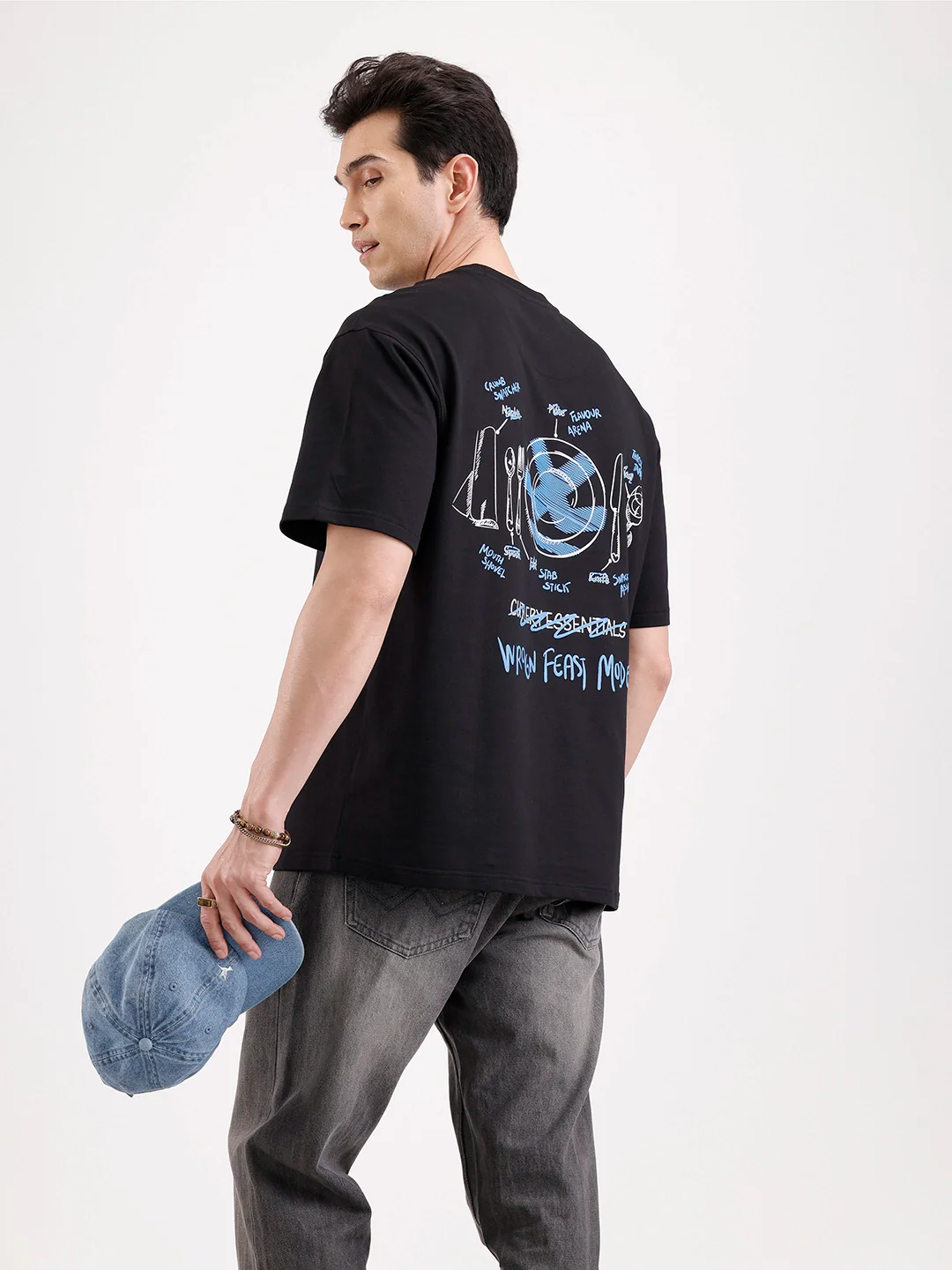 Classic Back Printed Oversized T-Shirt | Black