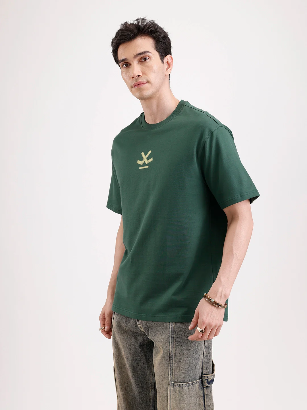 Classic Back Printed Oversized T-Shirt | Dark Green - Image 4