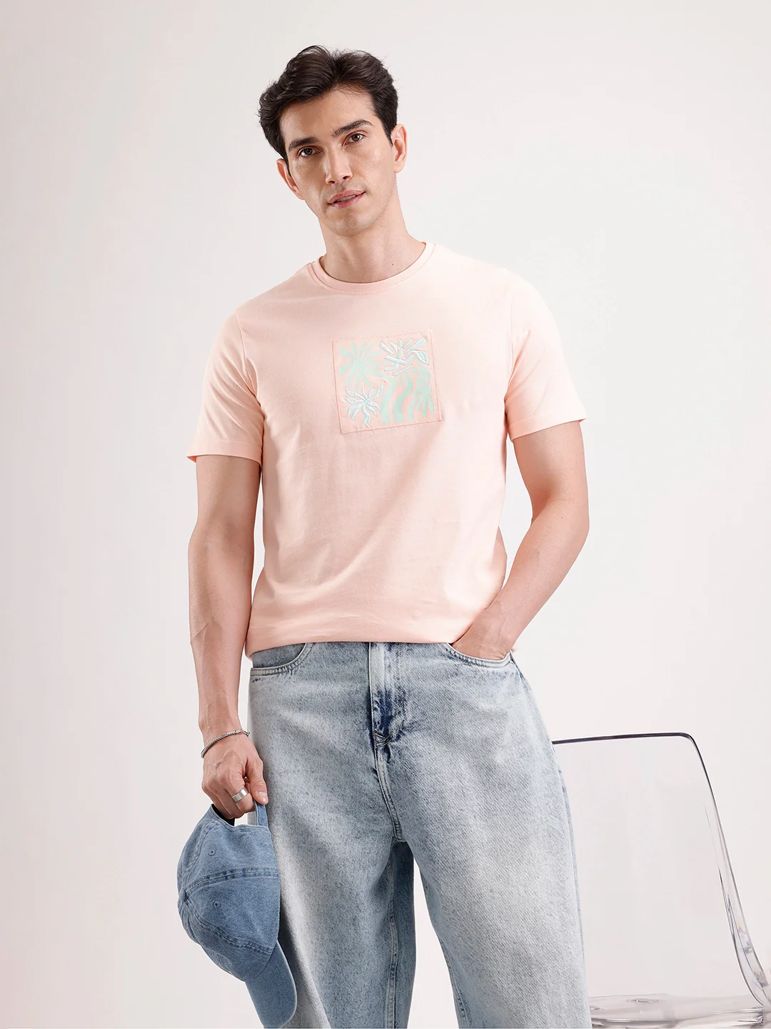 Classic Emroidered Patch T-Shirt | Peach
