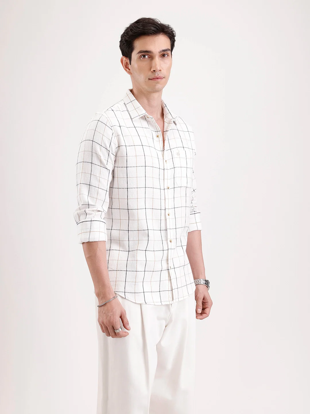Classic Full Sleeve Checkered Shirt | White - Image 4