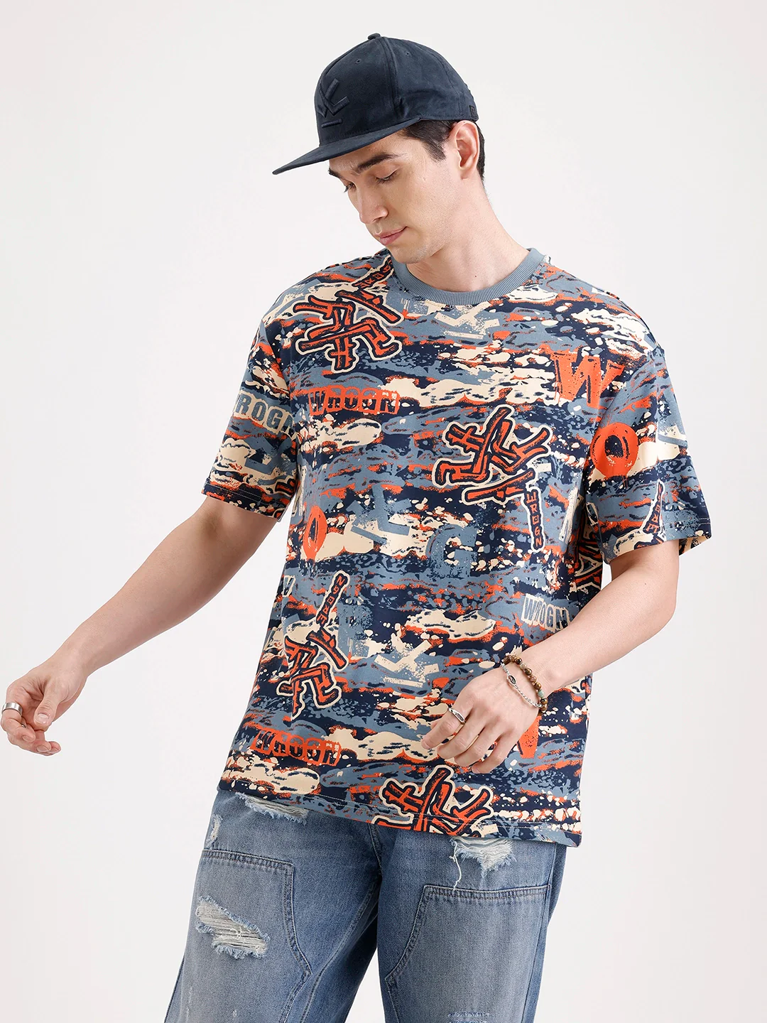 Classic Oversized AOP T-Shirt  | Navy Blue