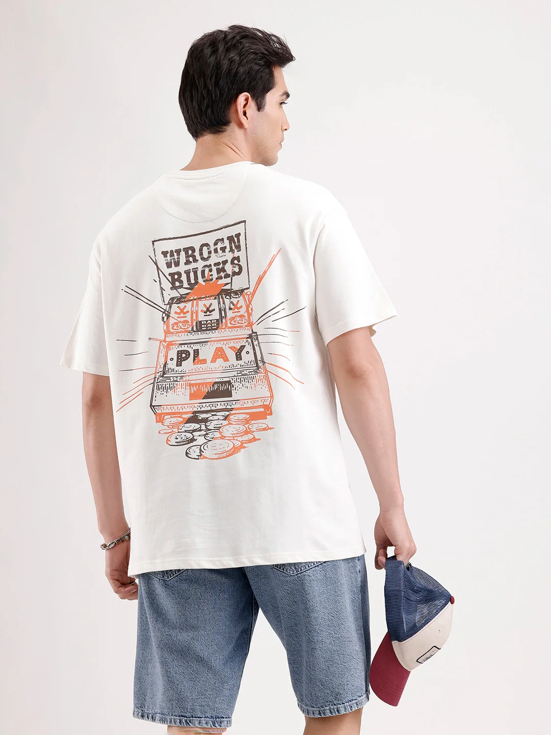 Classic Oversized Back Printed T-Shirt | Beige
