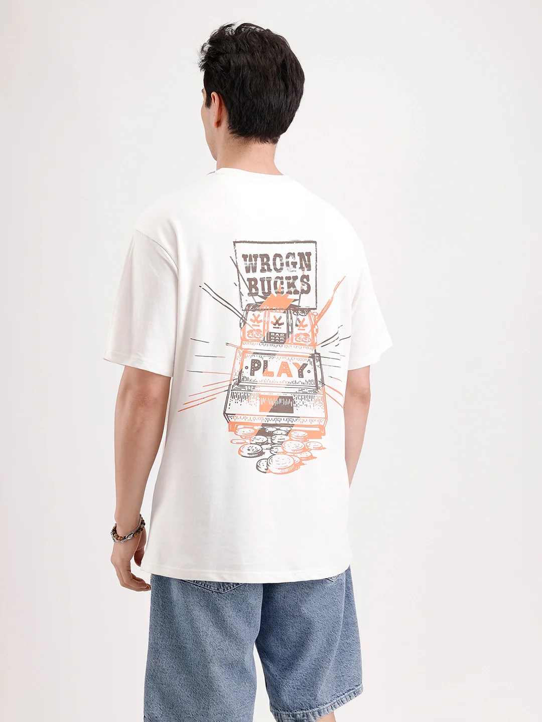 Classic Oversized Back Printed T-Shirt | Beige - Image 3