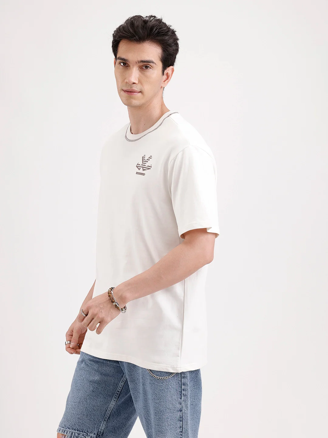 Classic Oversized Back Printed T-Shirt | Beige - Image 4
