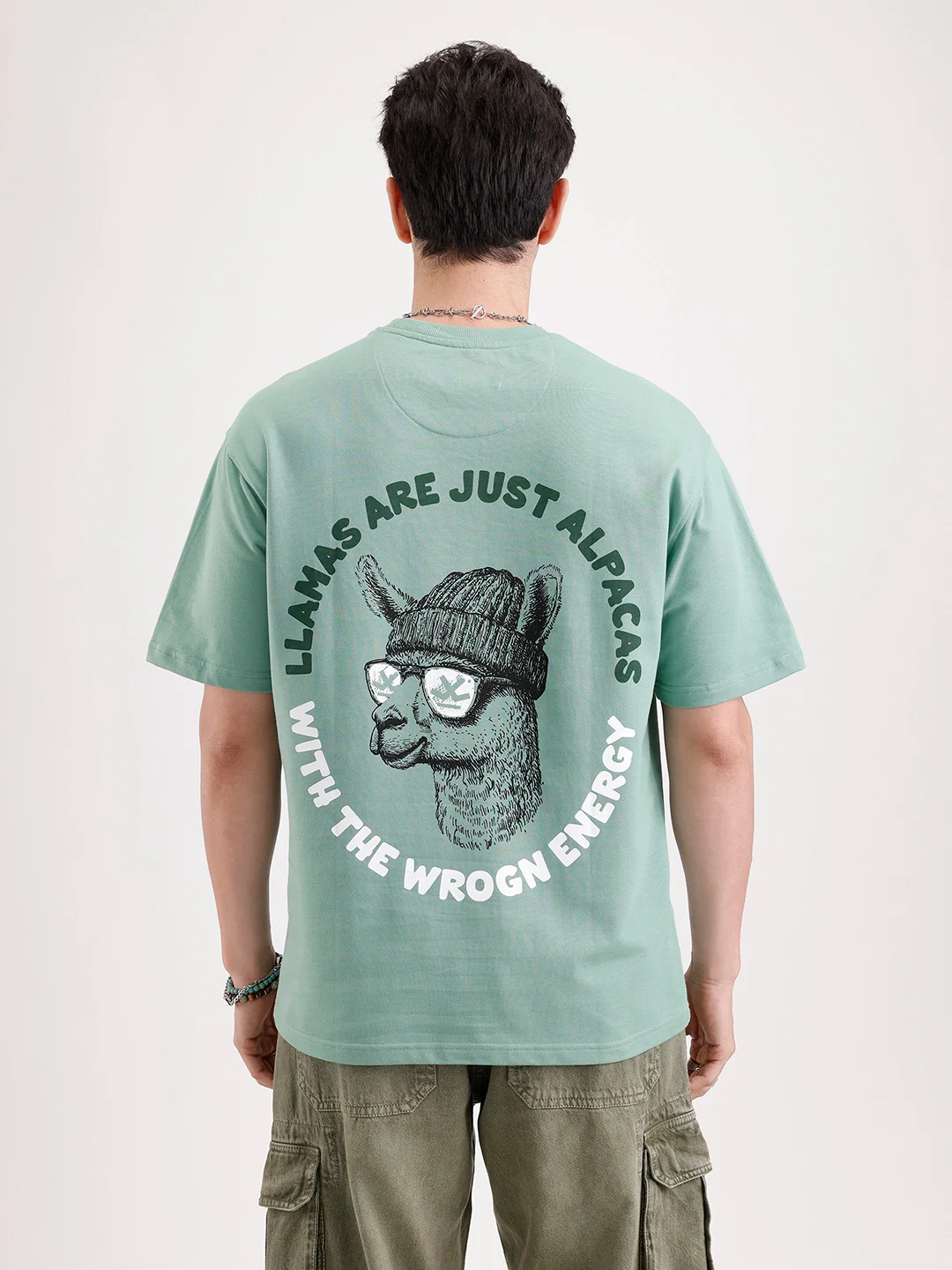 Classic Oversized Back Printed T-Shirt | Green - Image 3