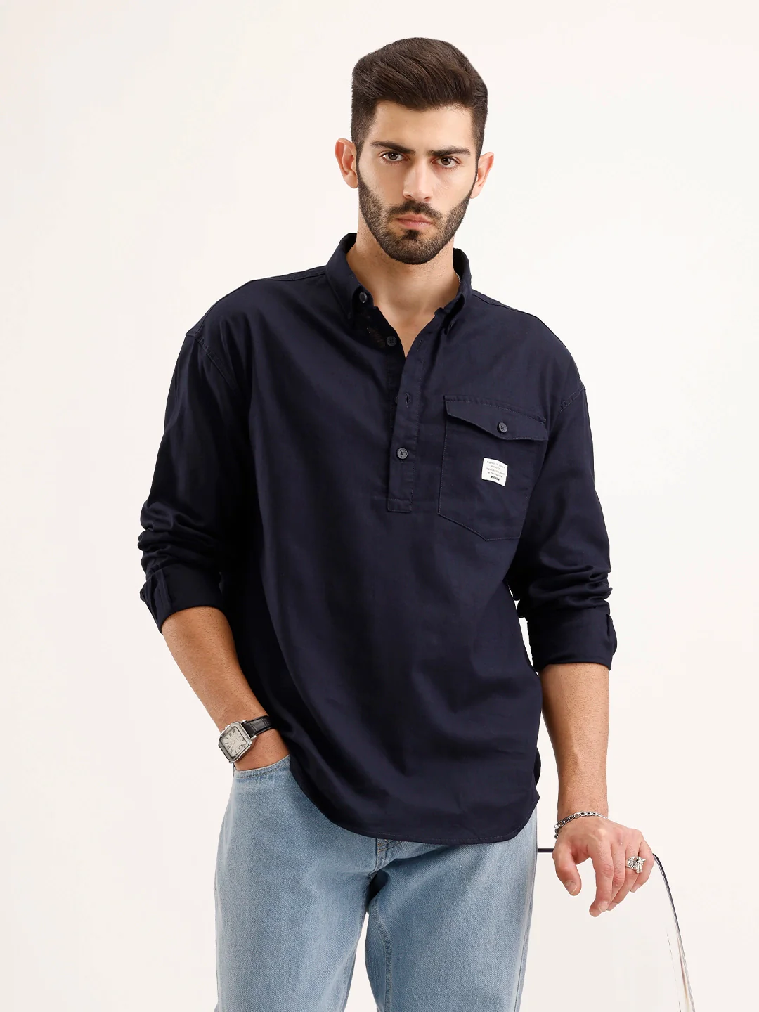 Classic Oversized Fit Shirt | Navy Blue