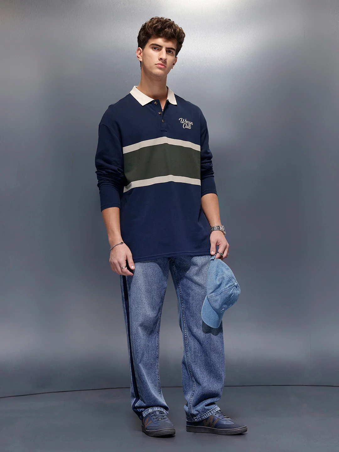 Classic Oversized Full Sleeves Polo T-Shirt | Navy Blue - Image 2