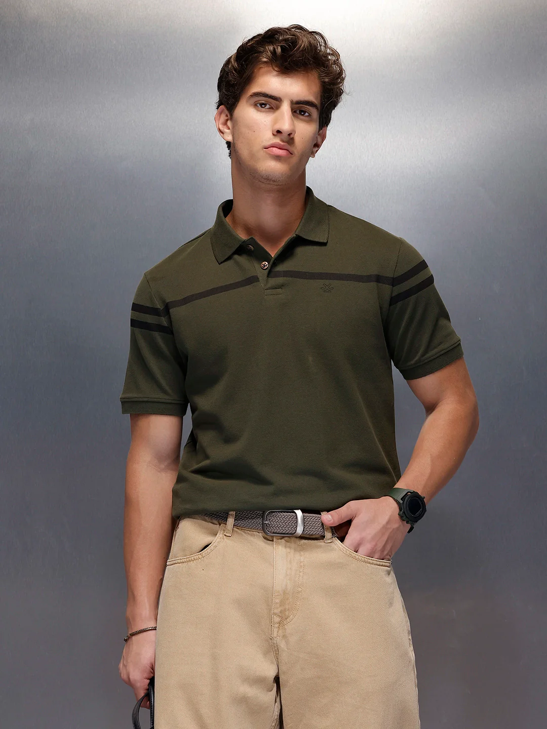 Classic Placement Printed Polo T-Shirt | Olive
