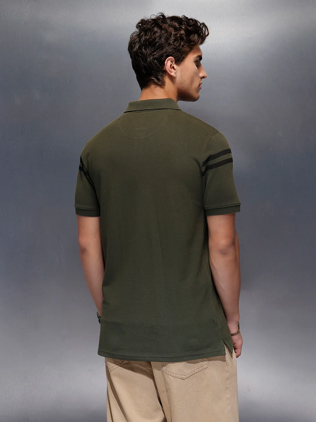 Classic Placement Printed Polo T-Shirt | Olive - Image 3