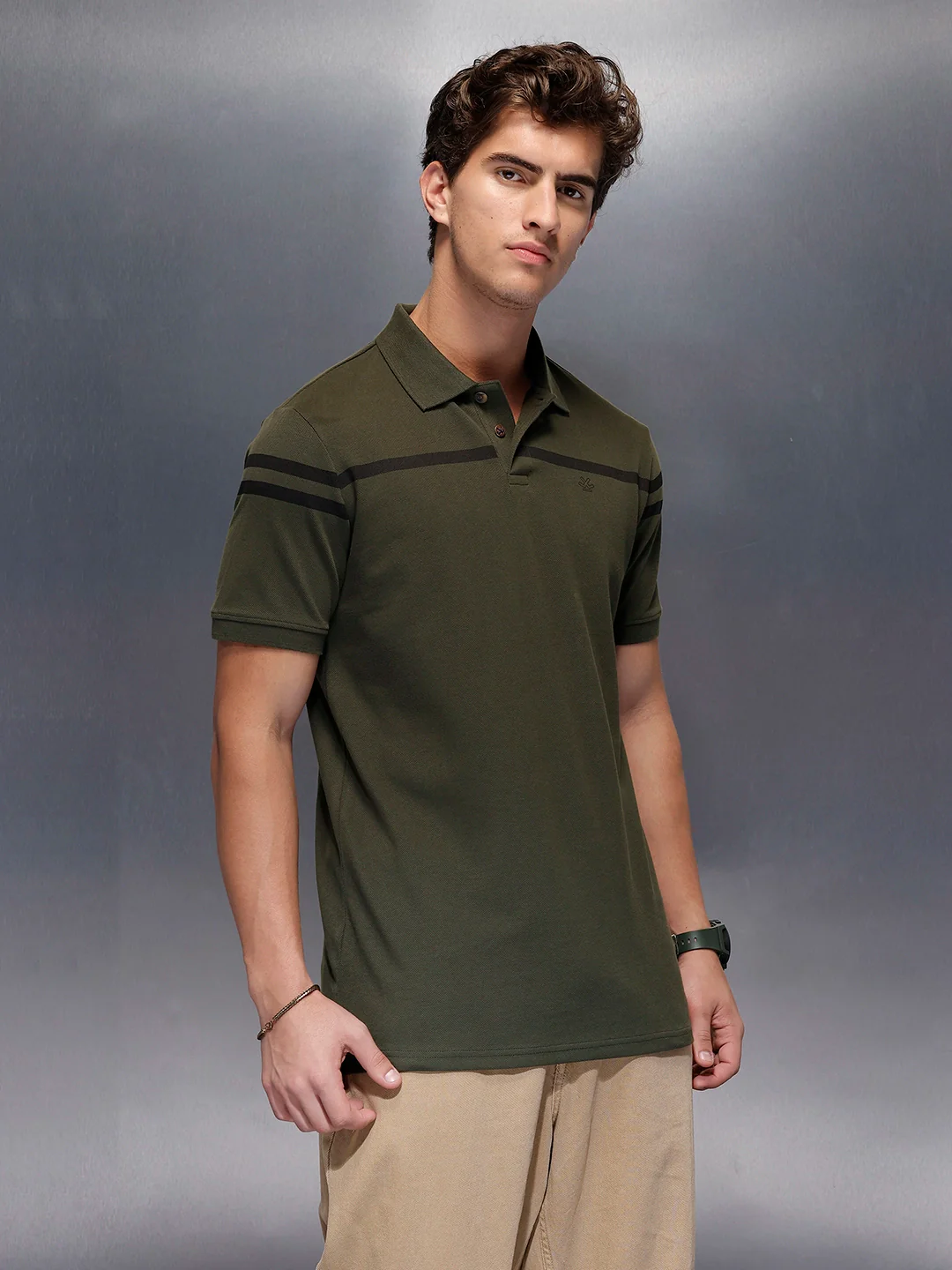 Classic Placement Printed Polo T-Shirt | Olive - Image 4