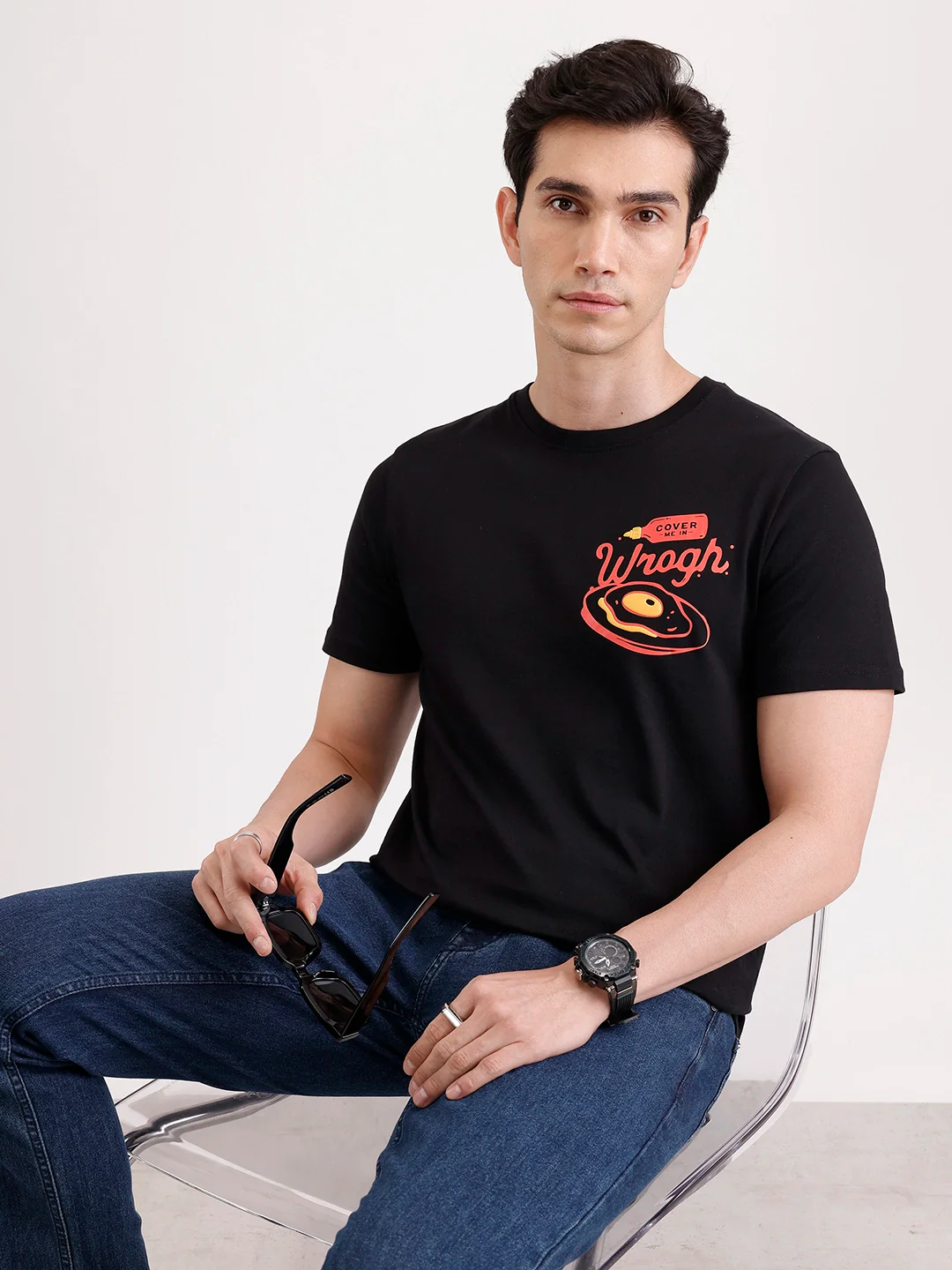 Classic Placement Printed T-Shirt | Black