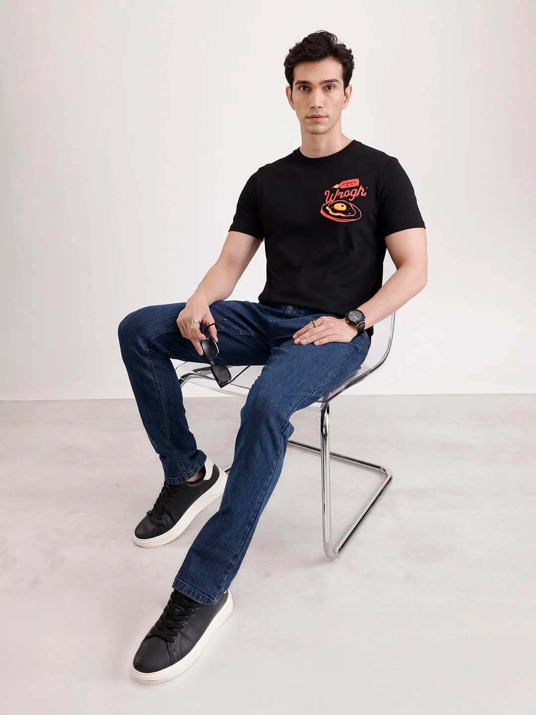 Classic Placement Printed T-Shirt | Black - Image 2