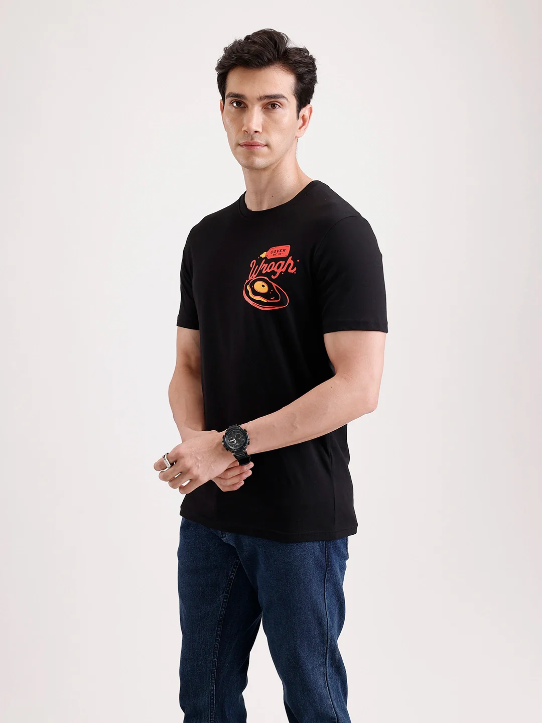 Classic Placement Printed T-Shirt | Black - Image 4